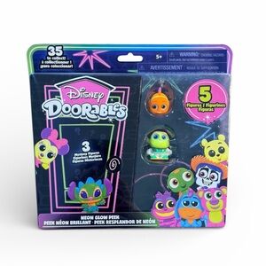 Disney Doorables Neon Glow Peek 5 Pack Buzz Lightyear Nemo Sealed